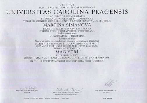 Diplom FFUK Praha